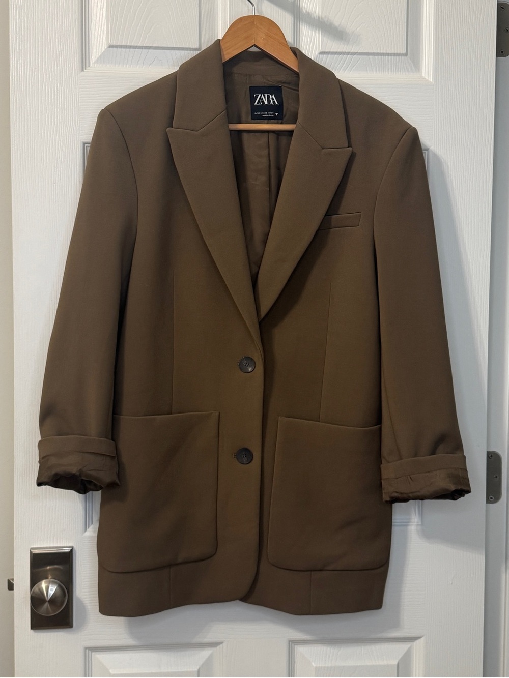 ZARA Brown Oversized Double Button Blazer Size XS